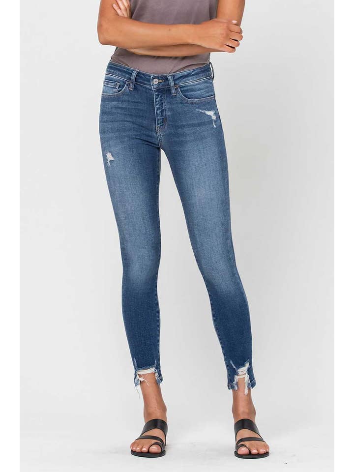 PORTUGAL MID RISE DISTRESSED CROP SKINNY JEANS T5115 for wholesale on Faire
