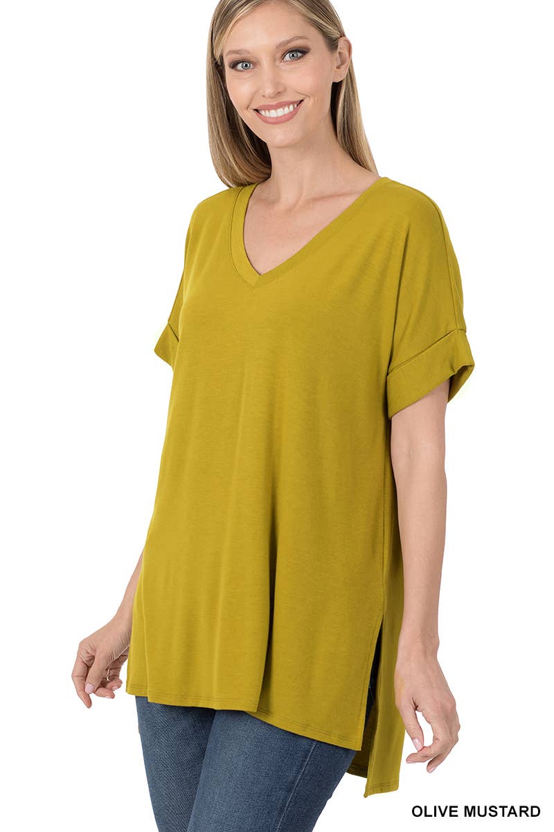 42POPS - Wholesale Tunic - Women's - `.Short Sleeve Side Slit Hi Low Hem0