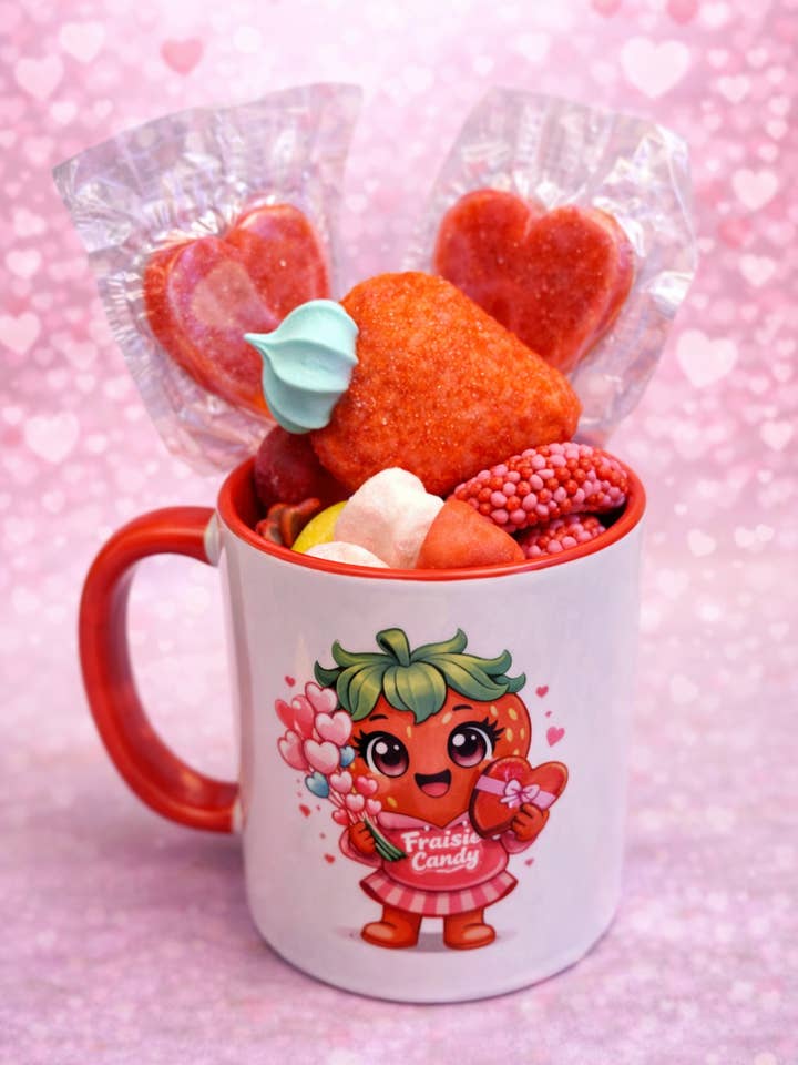 MUG rempli de bonbons et guimauves pour la vente par FRAISIE CANDY