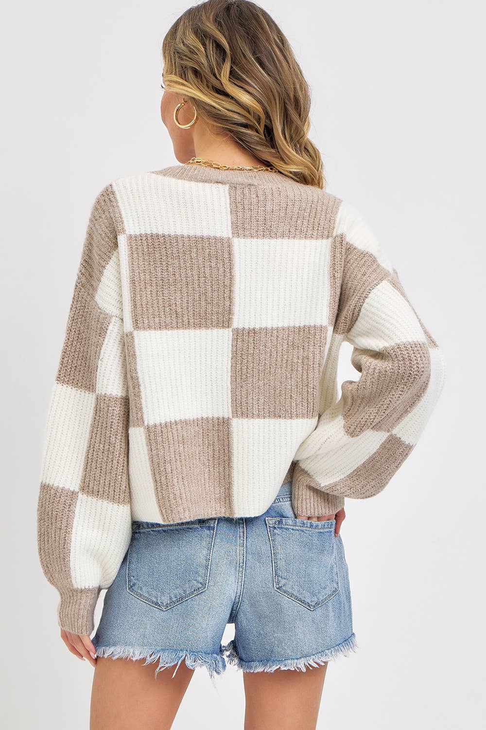 Sweet Lovely by Jen - Wholesale Knit Sweater - Women's - CASUAL SOFT COZY  RELAXED FIT CHECKER KNIT SWEATER2