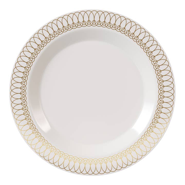 Exquisite 10.25 In. Gold Ovals Design Plastic Plates for wholesale by Crown Display