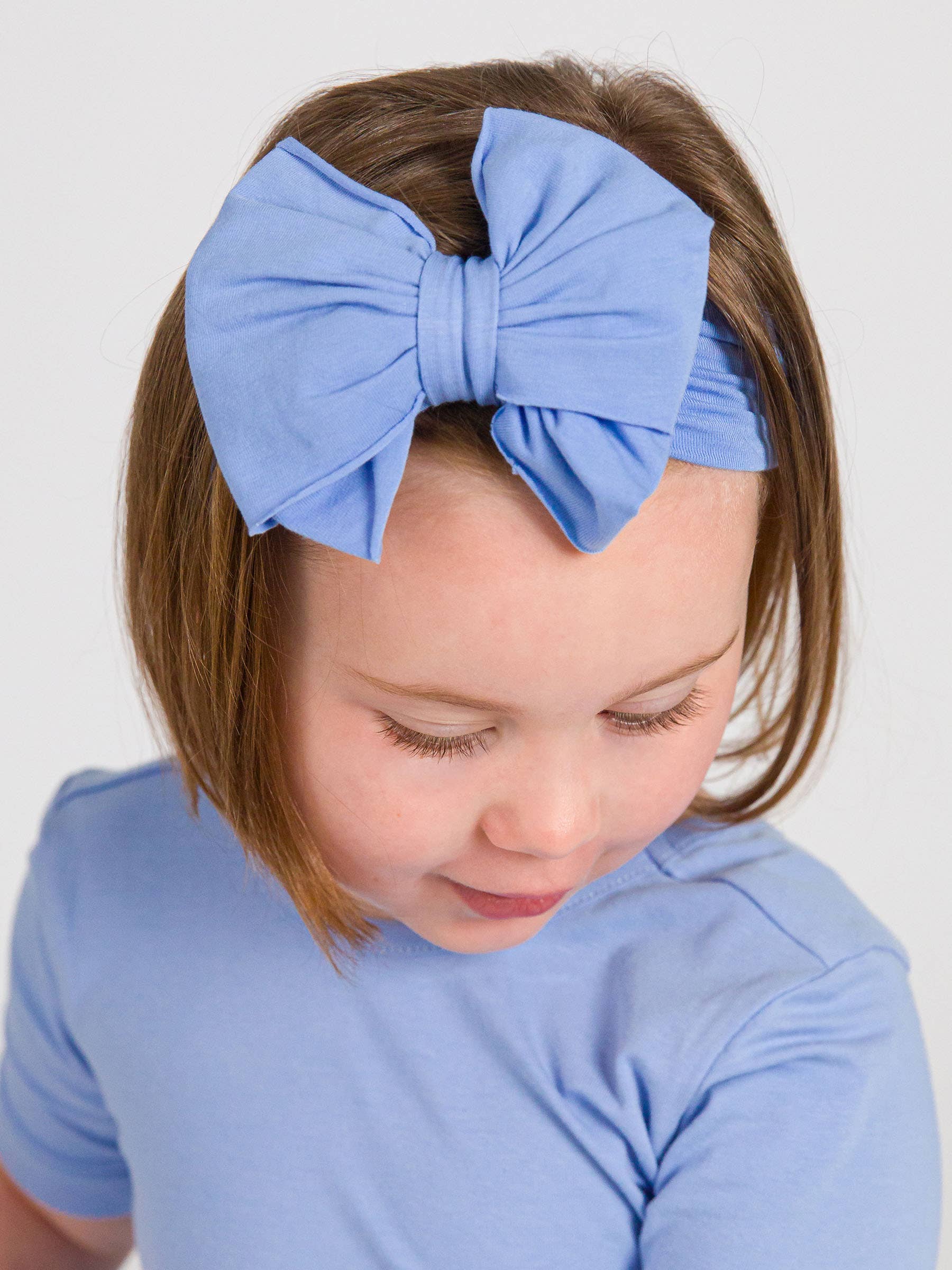 Girls Periwinkle Blue Big Bow Headband for wholesale on Faire0