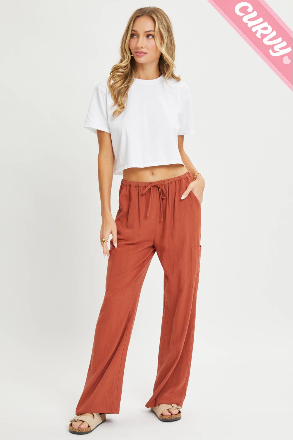 Sweet Lovely by Jen - Wholesale Pants - Women's - PLUS SIZE LINEN- BLEND PULL-ON-PANTS23