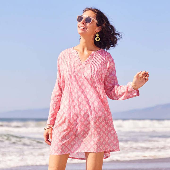 rockflowerpaper - Wholesale Swim Cover Up - Women's - FIFER PINK Pintuck Beach Coverup