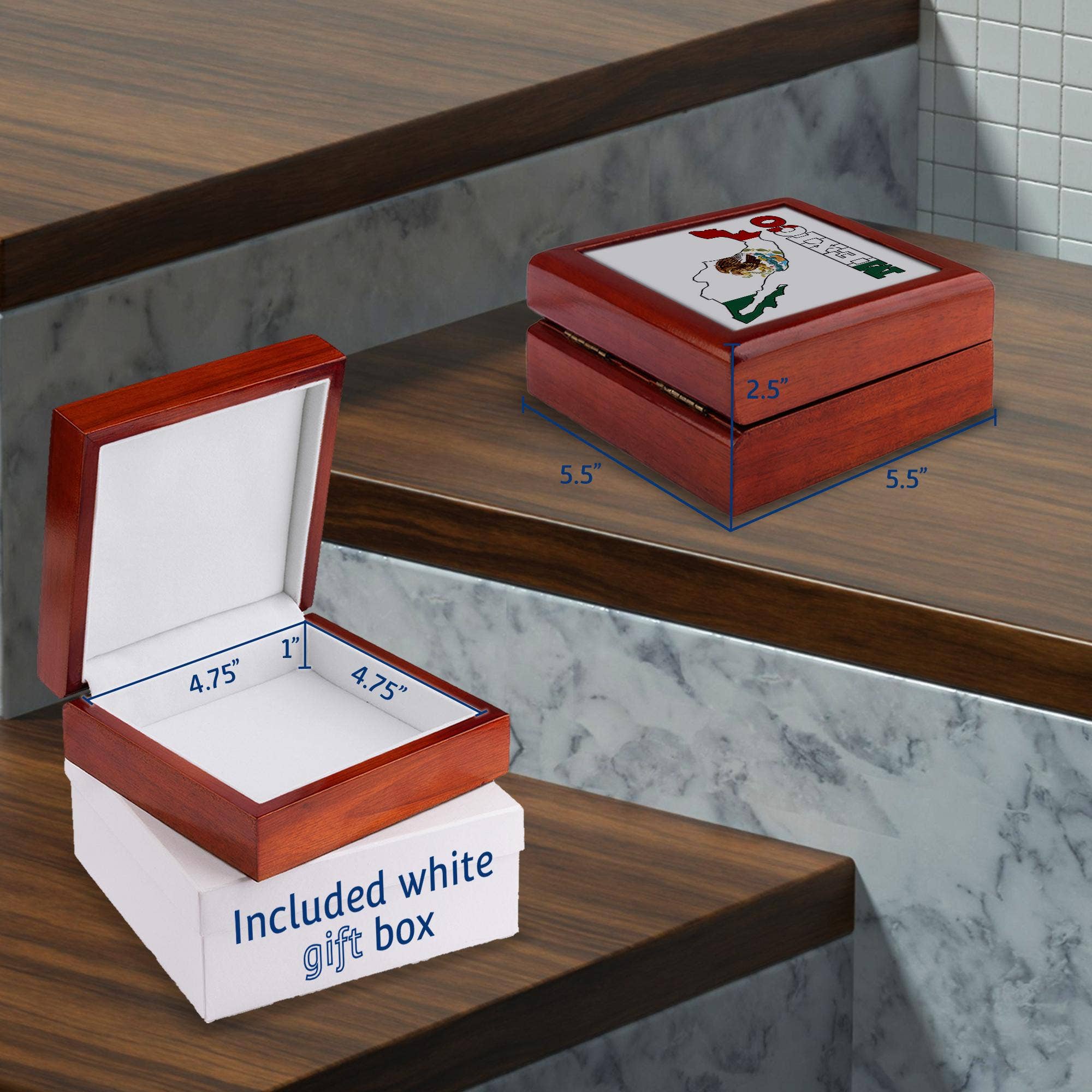 3dRose - Wholesale Jewelry Box/Organizer - 3dRose, Mexican flag in the outline map and letters for Mexico., Jewelry Box4