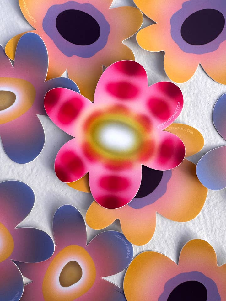 Dark pink flower - Die cut matte vinyl sticker for wholesale by Robyn A. Frank Artworks