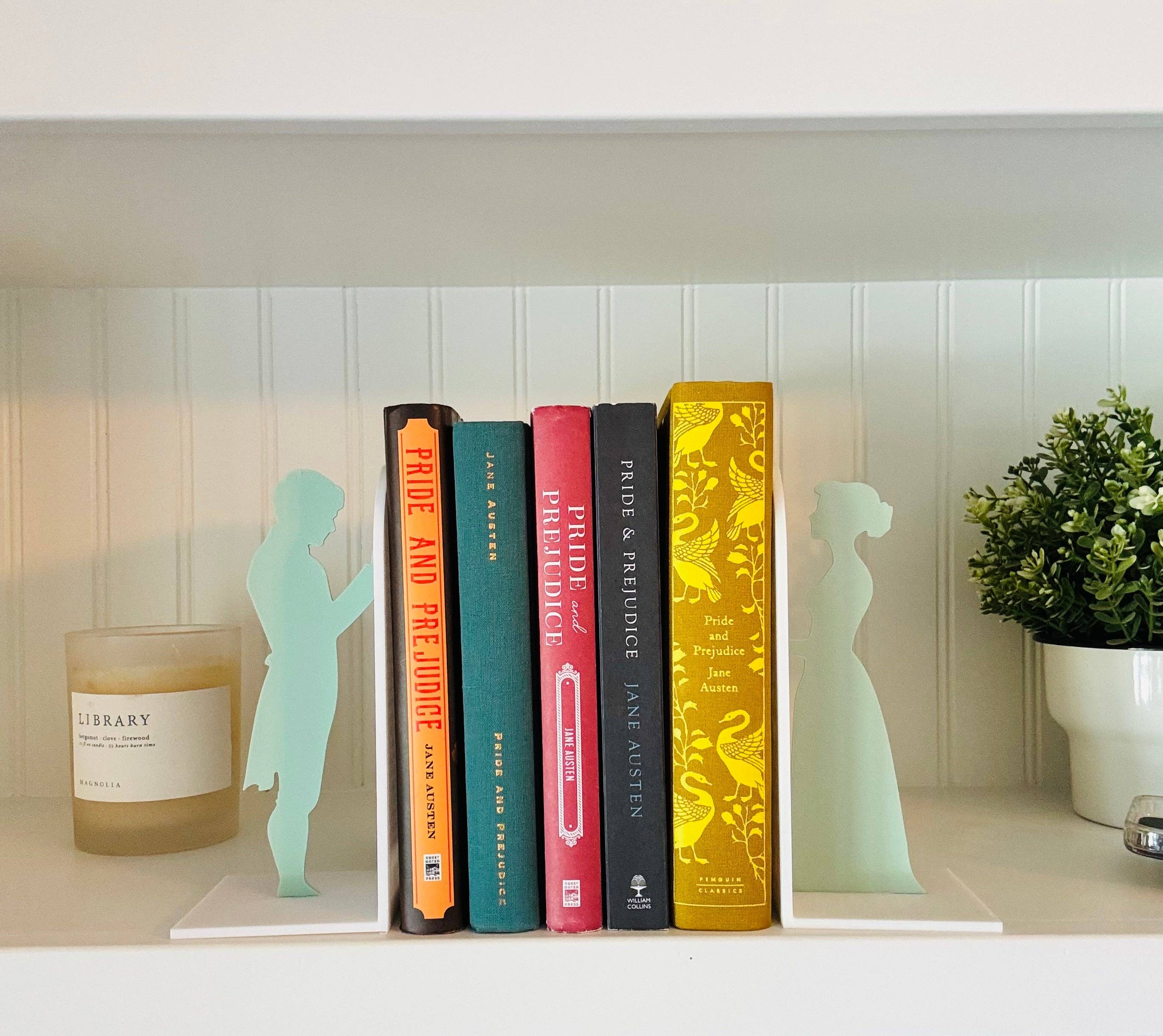 Modern Home Decorations - Wholesale Bookend - Pride and Prejudice Bookends | Literary Decor | Book Lover Gift | Regency Style Bookends | Elizabeth and Darcy Silhouette Bookends |BookNook16