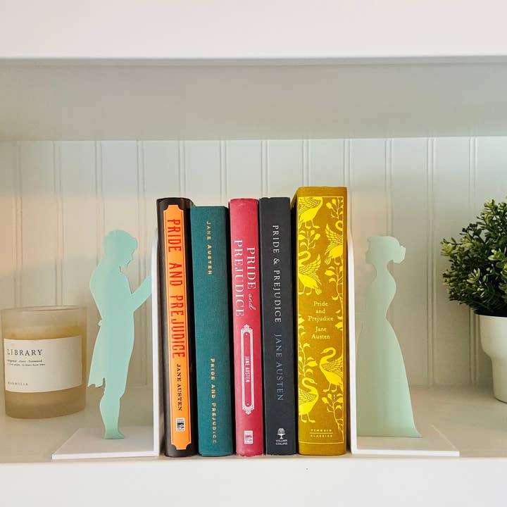 Modern Home Decorations - Wholesale Bookend - Pride and Prejudice Bookends | Literary Decor | Book Lover Gift | Regency Style Bookends | Elizabeth and Darcy Silhouette Bookends |BookNook16