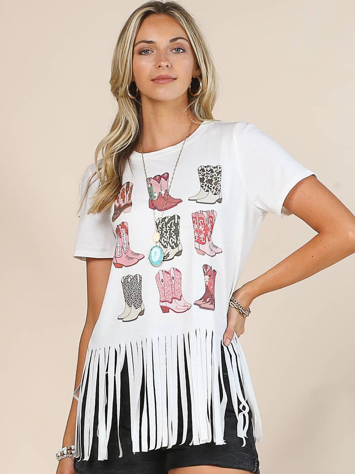 TOP CON FLECOS DE MANGA CORTA CON ESTAMPADO AV192-MATILDA WESTERN BOOTS para venta al por mayor de Avery