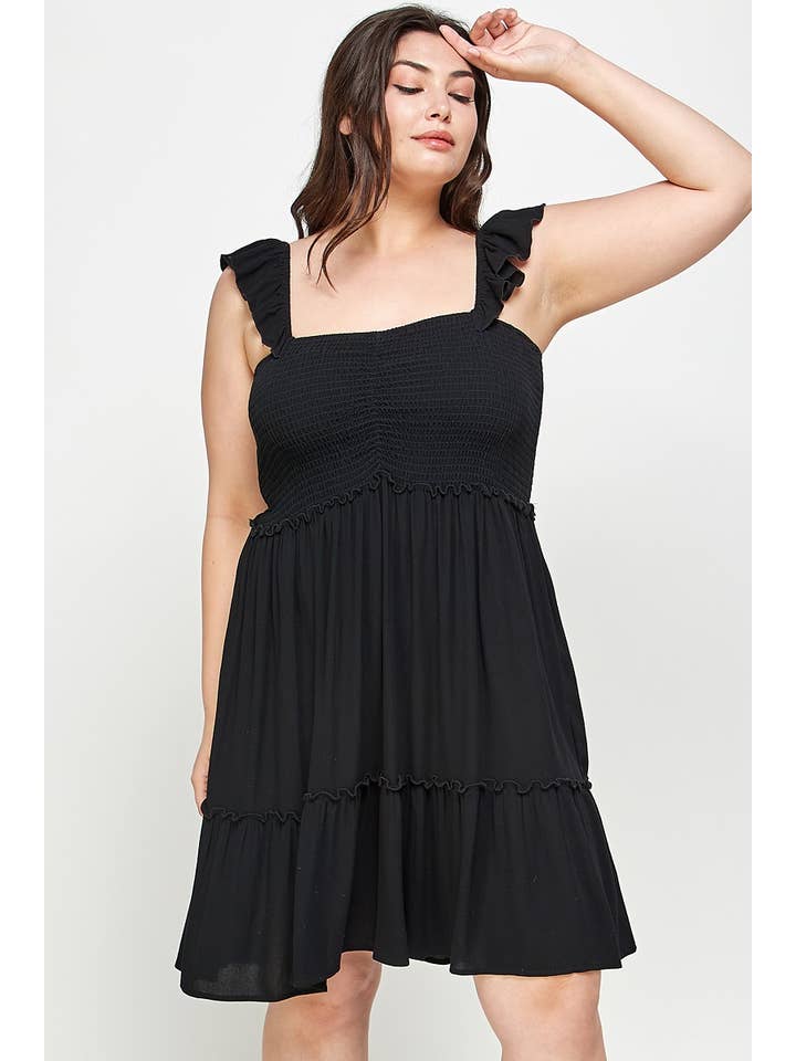 Haute Fox Plus Size & Contemporary - Wholesale Dress - Women's - Smocked Tiered Midi Dress SS2308P-D
