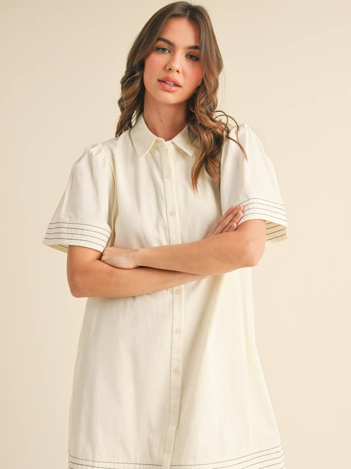 &MERCI - Wholesale Dress - Women's - SHORT SLEEVE BUTTON DOWN MINI DRESS MDR357232