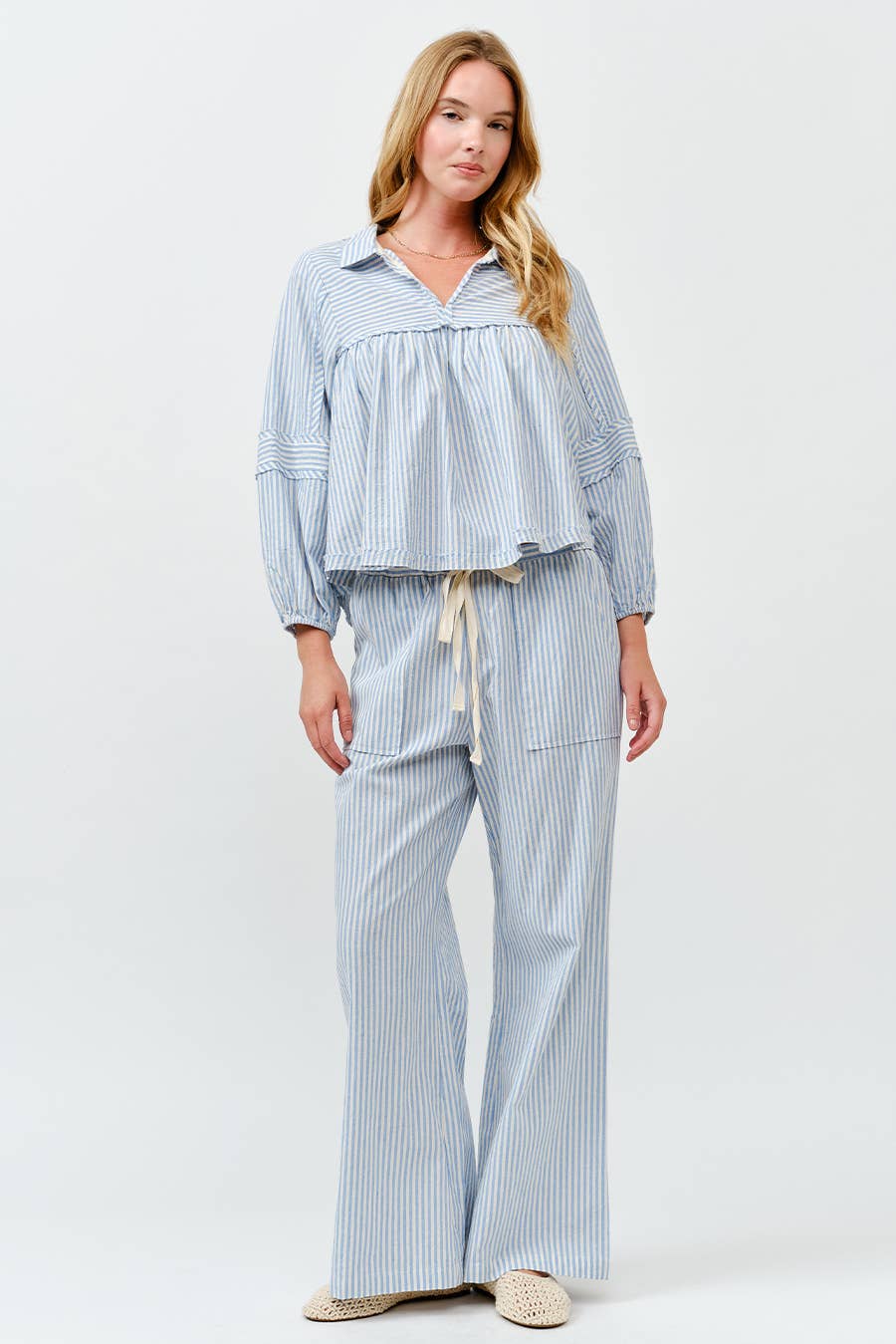 ILLA ILLA - Vente Pantalon – femme - Pantalon large en lin rayé7