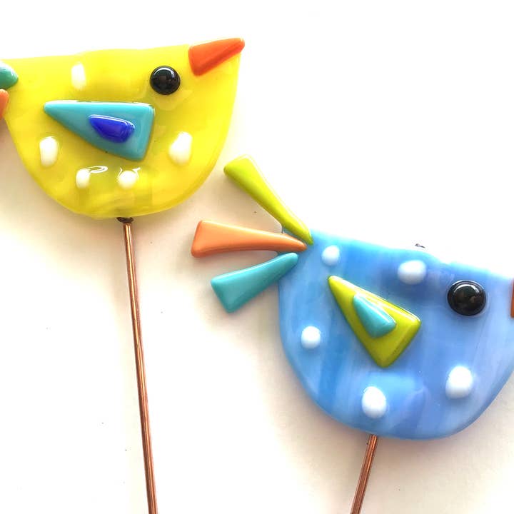 Fish Tales - Wholesale Garden/Lawn Stake - Bird plant stake fused glass6