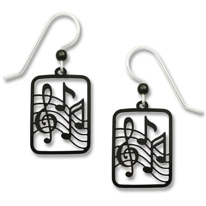 Left Hand Studios - Wholesale Dangle Earrings - Black Treble Clef & Notes0