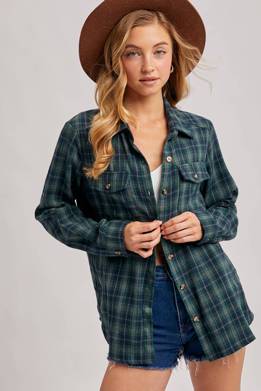 Bluivy - Wholesale Shirt - Women's - BUTTON DOWN PLAID SHIRT WITH POCKETS - 4TH OF JULY15