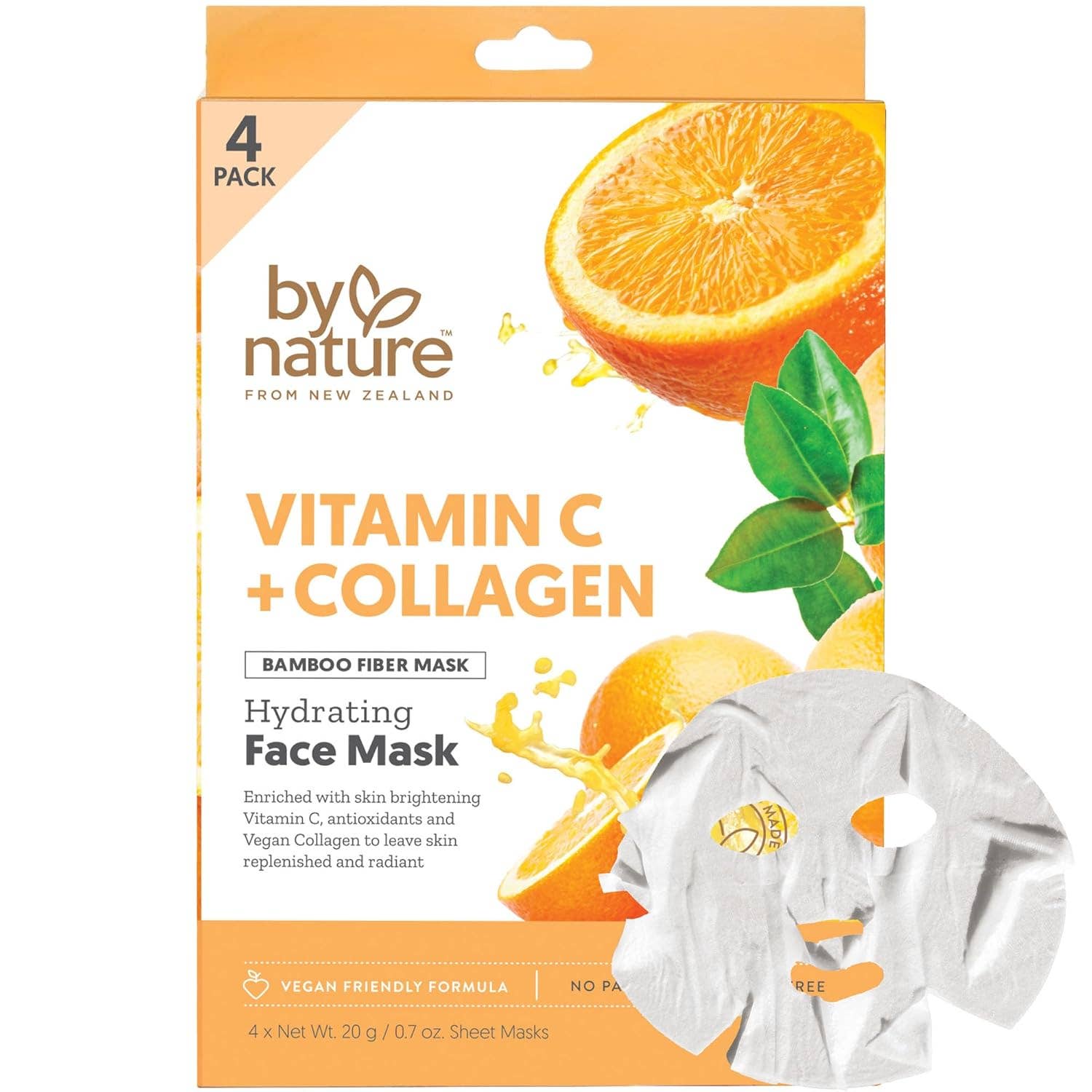 MEHIAZ - Vente Masque pour le visage - Masques pour le visage à la vitamine C + collagène By Nature, pack de 40