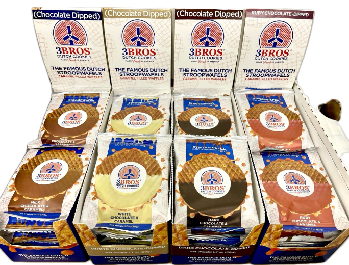 3Bros - Wholesale Biscuit - 16 Chocolate Dipped Stroopwafels, variety pack3