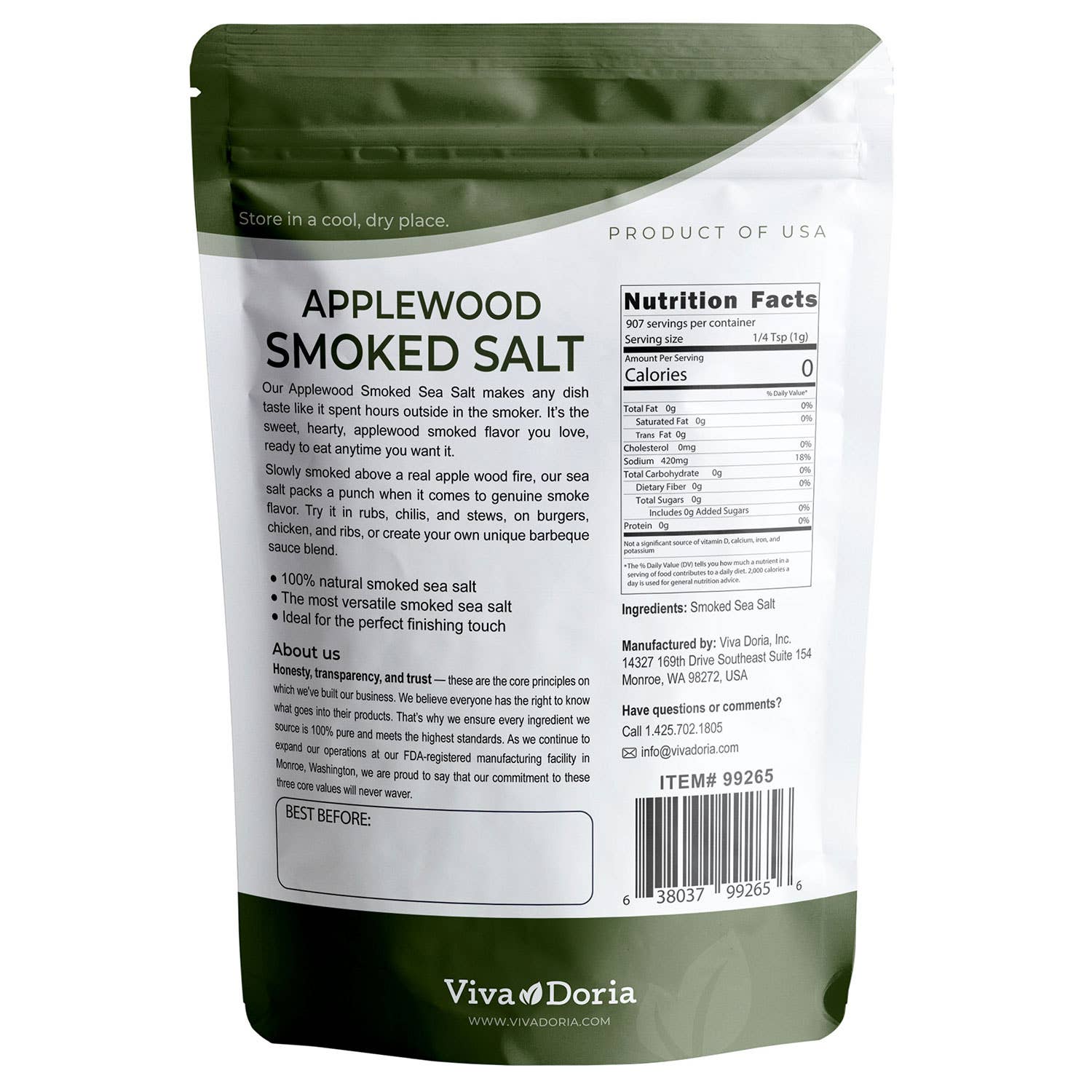 VIVA DORIA INC. - Vendita all'ingrosso Mix di sale e pepe - Sale marino affumicato Applewood - Grana fine, 2 libbre1