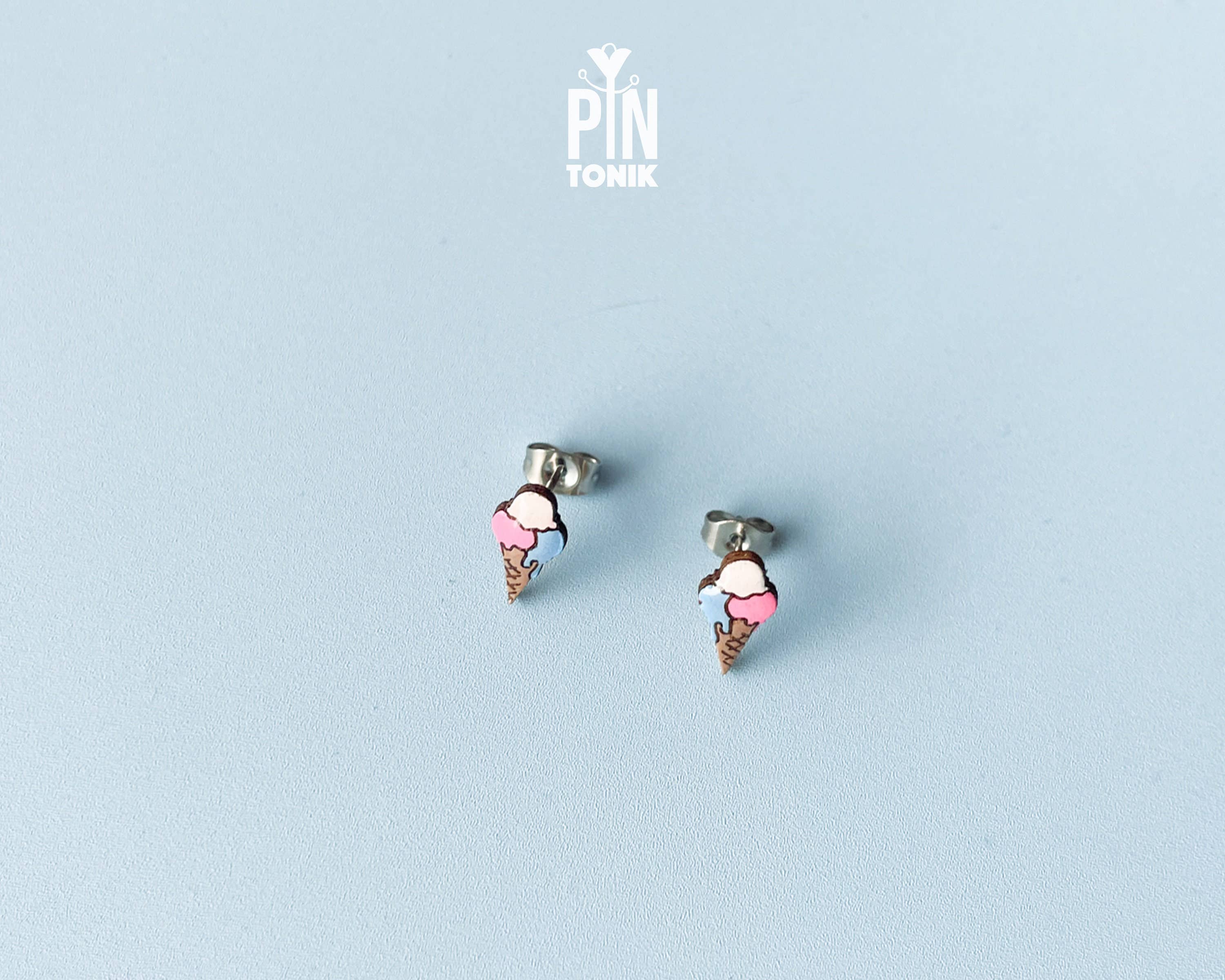 PinTonik - Wholesale Stud/Post Earrings - Ice Cream Stud Earrings - Wooden Summer Food Jewelry6