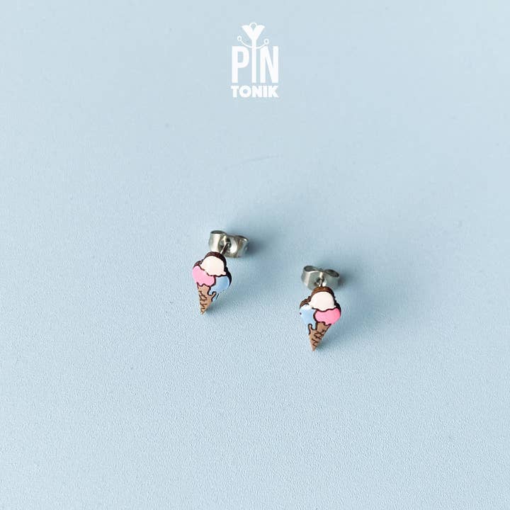 PinTonik - Wholesale Stud/Post Earrings - Ice Cream Stud Earrings - Wooden Summer Food Jewelry6
