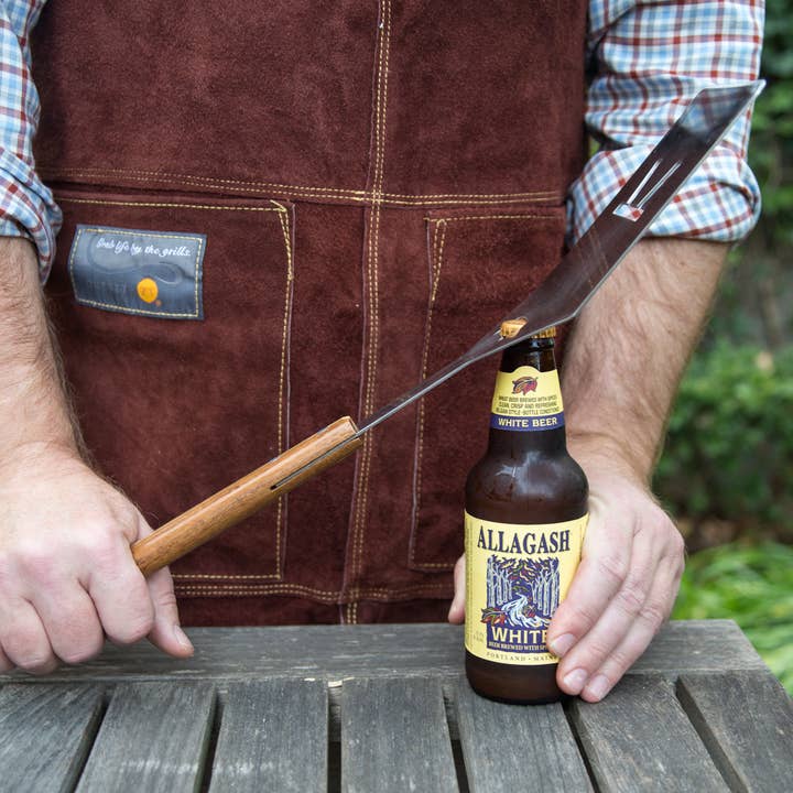 Fox Run Brands - Wholesale Apron - Outset Brown Leather Grill Apron, One Size, 27" x 30"2