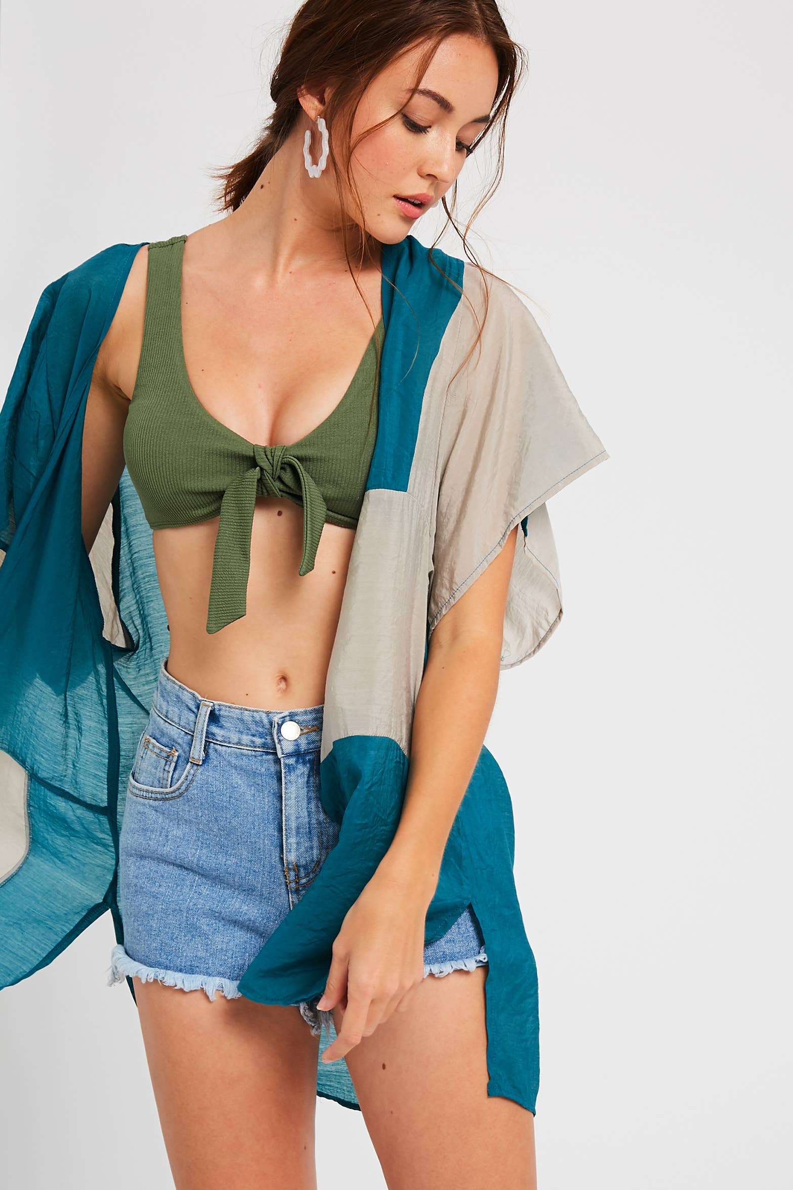 Listicle - Venta al por mayor Kimono - Mujer - Cárdigan Kimono de Bloques de Color Semitransparente11