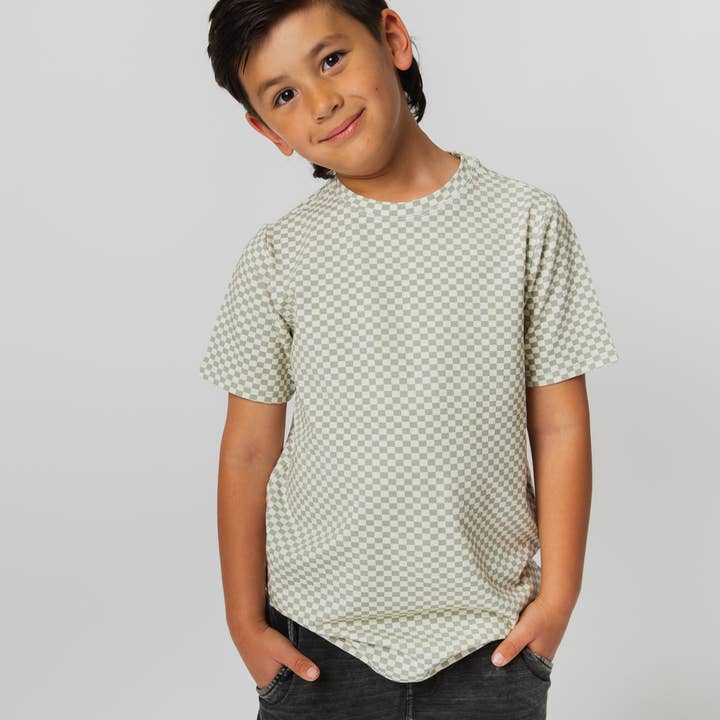 Short Sleeve Tee - Moss Mini Check for wholesale by RAGS
