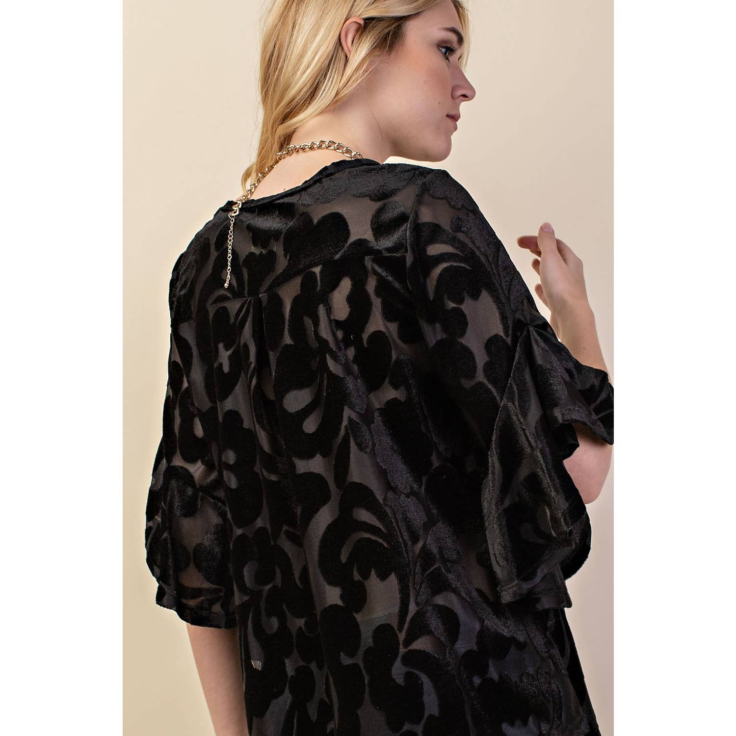 VOCAL - Wholesale Blouse - Women's - VELVET RUFFLE SLEEVE KNIT TOP6
