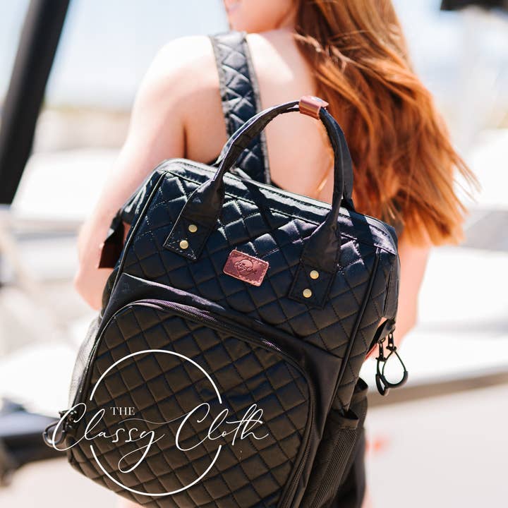 The Classy Cloth WS - Wholesale Cooler/Cooler Bag - Cooler Lunch Backpack - Black Quilted RTS8