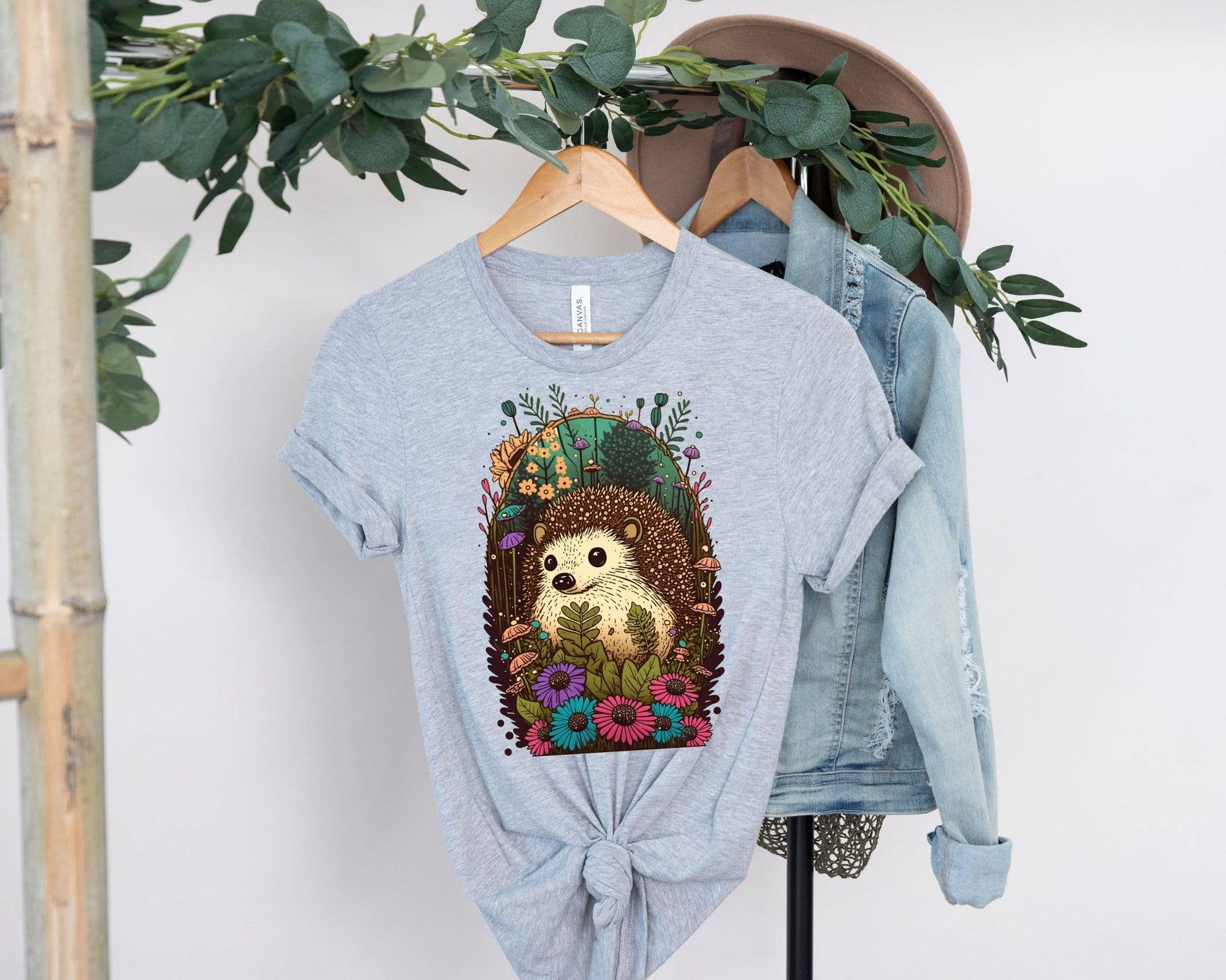 Vivtrek - Wholesale Screen Printed T-Shirt - Women's - Baby Hedgehog Floral Cottagecore Tshirt, Flower3