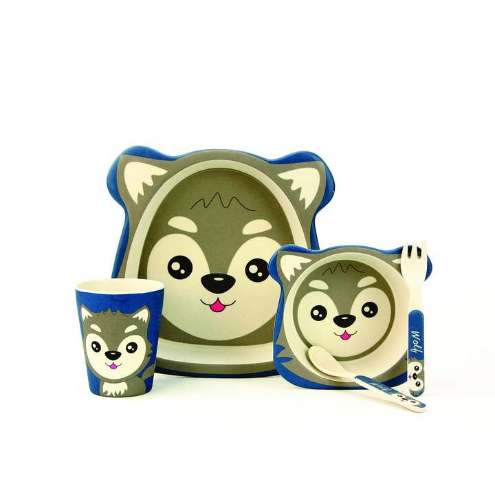 Eco bamboevezel 5-delig Wolf servieset voor kinderen voor wholesale door COMECO INC