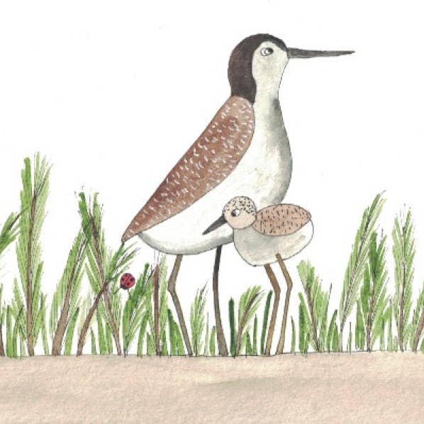 Carte de vœux « La famille Sandpiper à la plage » pour la vente par Elle Bee Art Studio