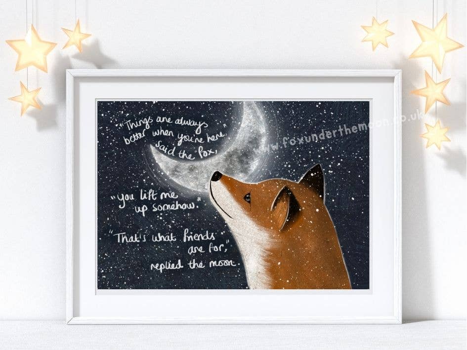 Fox Under The Moon - Venta al por mayor Ilustración - Impresión artística A4 ~ Lift Me Up0