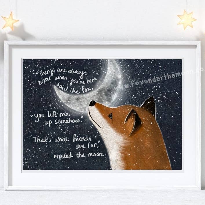 Fox Under The Moon - Venta al por mayor Ilustración - Impresión artística A4 ~ Lift Me Up0