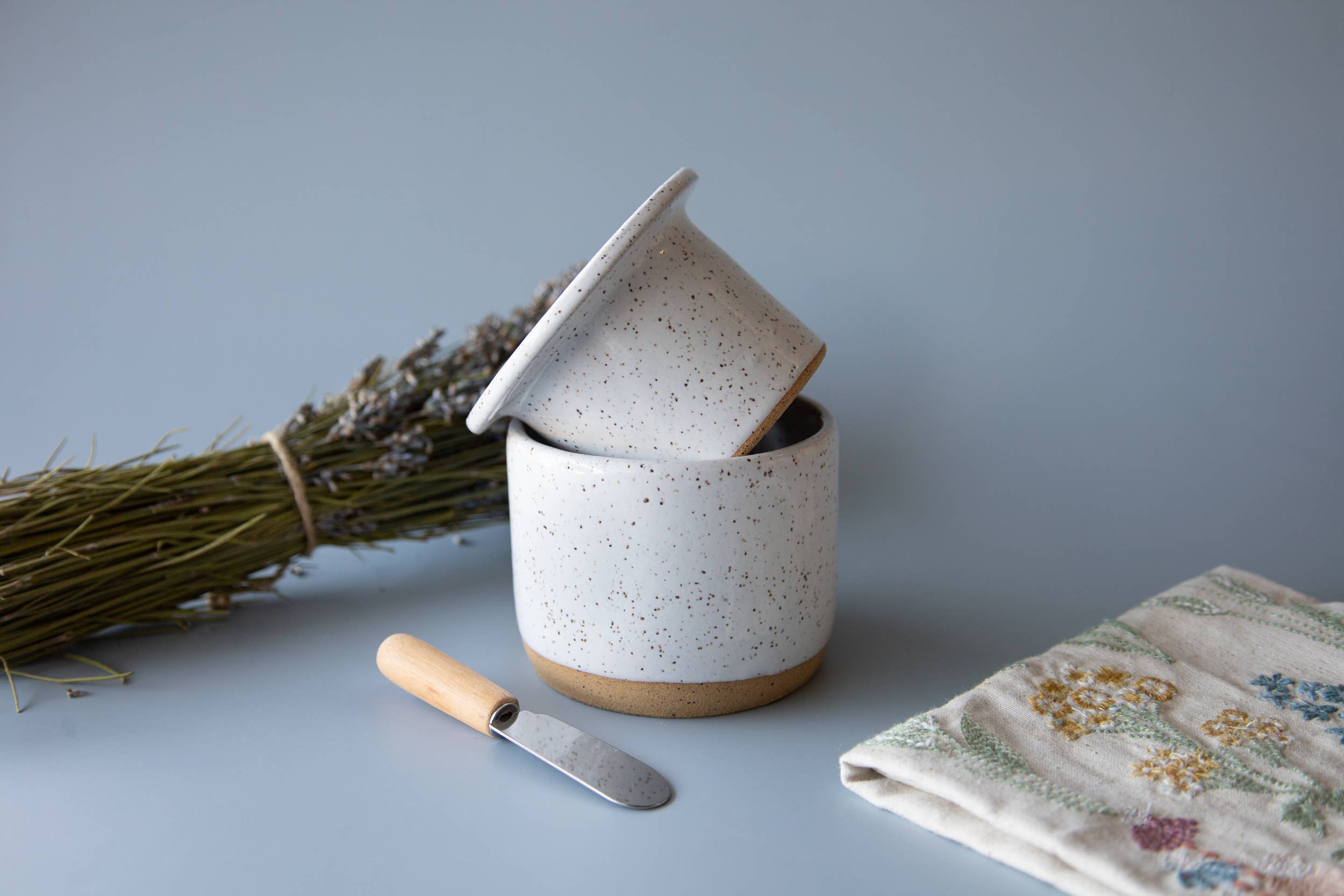 Camilla's Collection - Wholesale Butter Dish - Ceramic French Butter Crock | Speckled White | Handmade