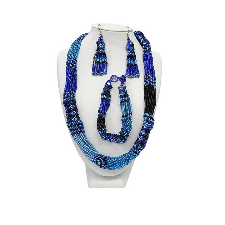 Pichincha - Wholesale Jewelry Set - Seed Bead Diamond Design Beaded "Zula" 3 PC Jewelry Set3