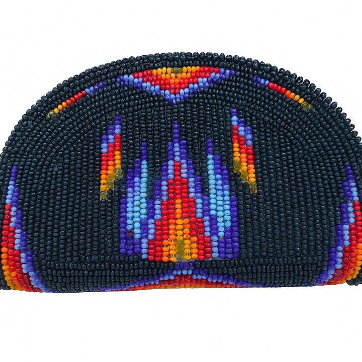 Indfødt inspireret etnisk stil perlebroderet møntpung (sort blå) for engroshandel hos BEADS CORNER