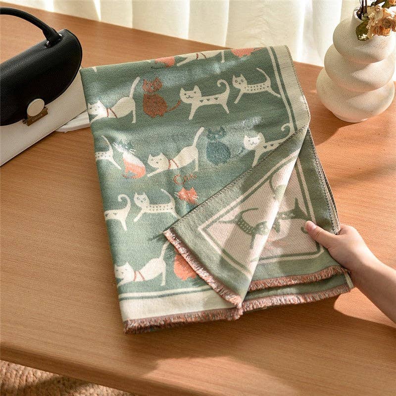 FurDecoration – wholesale Scarf – Women's – Cat Print Cashmere-Like Scarf1