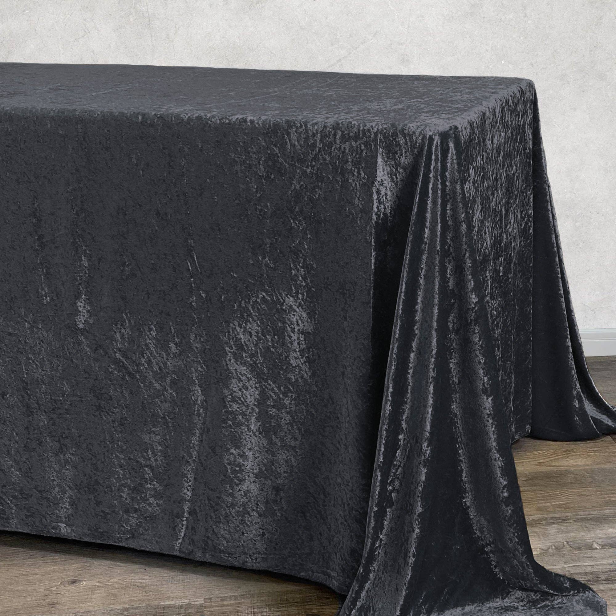 YOUR CHAIR COVERS - Wholesale Tablecloth - 90 x 156 Inch Rectangular Crushed Velvet Tablecloth Black2