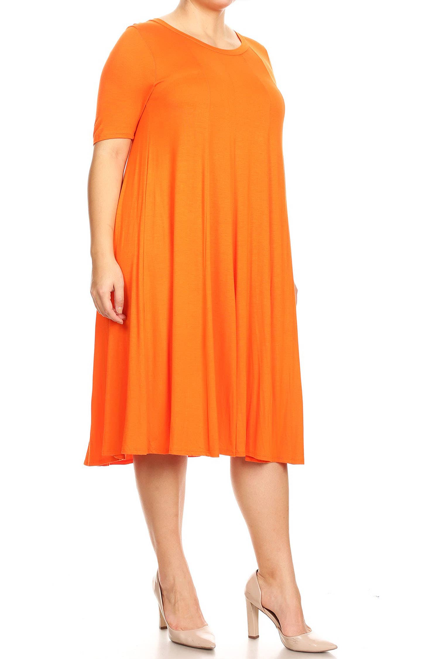 MOA COLLECTION - Wholesale Dress - Women's - Women's Plus Size A-Line Round Neck Casual Solid Midi Dress29