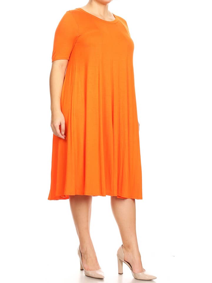 MOA COLLECTION - Wholesale Dress - Women's - Women's Plus Size A-Line Round Neck Casual Solid Midi Dress29