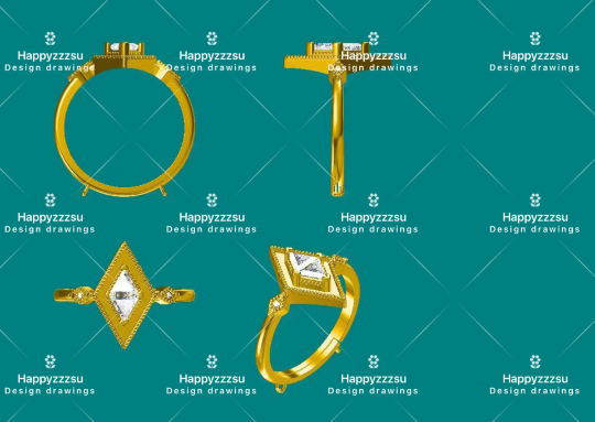 happyzzzsu - Wholesale Multi-Stone Ring - Sterling Silver Gold Plated Black Rhombus Ring9