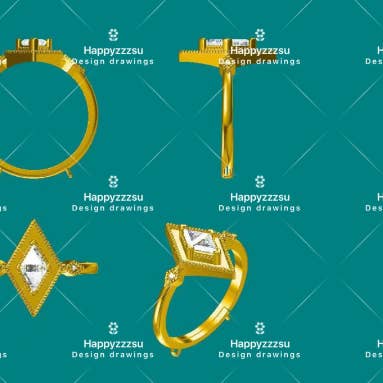 happyzzzsu - Wholesale Multi-Stone Ring - Sterling Silver Gold Plated Black Rhombus Ring9