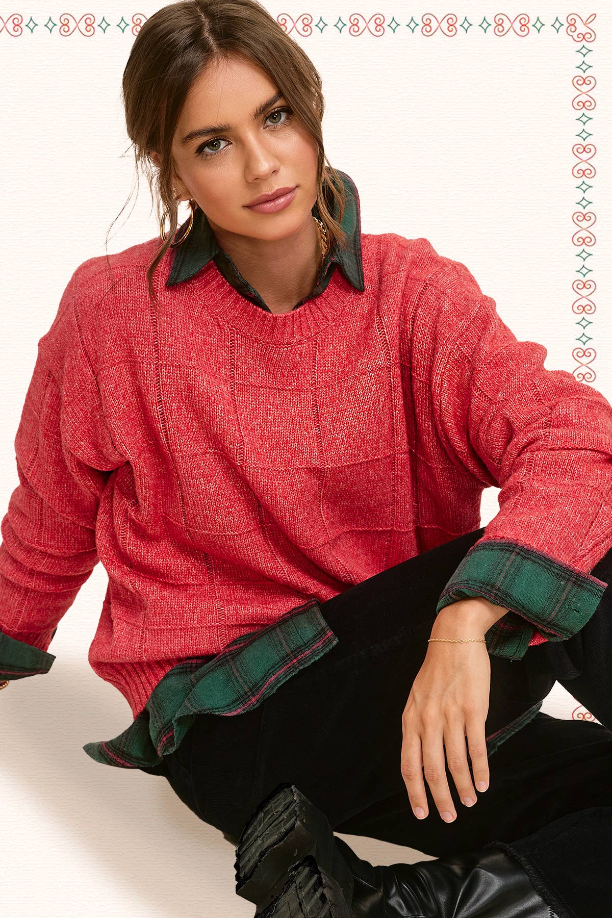La Miel – Engroshandel Pullover - Dame – La Miel løs sweater med tofarvet vindueskarmmønster9