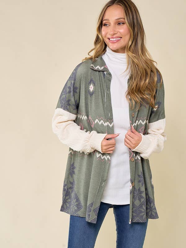 lovely melody - Wholesale Shirt Jacket/Shacket - Women's - LMT3653-Snowflake shacket Print7