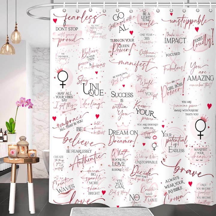 Girl Boss Shower Curtain - Make an Impact! - White Rose Gold for wholesale by Girl Power 24/7