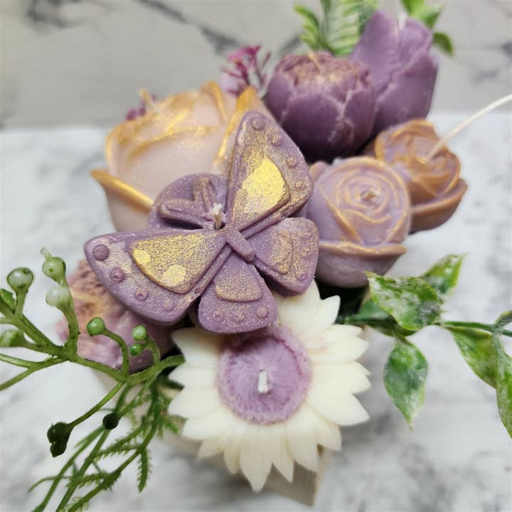 Purple Flower Candles Arrangement | Premium Soy Wax | Handcrafted Floral Candle Centerpiece | Wedding | Home Decor for wholesale by D SCENT