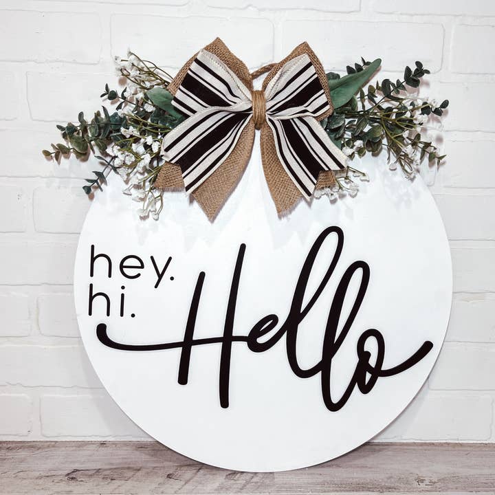 Cartello per porta Hi Hello, gruccia a molla, decorazione primaverile, ghirlanda per la vendita all'ingrosso da parte di B-Cozy Home Decor
