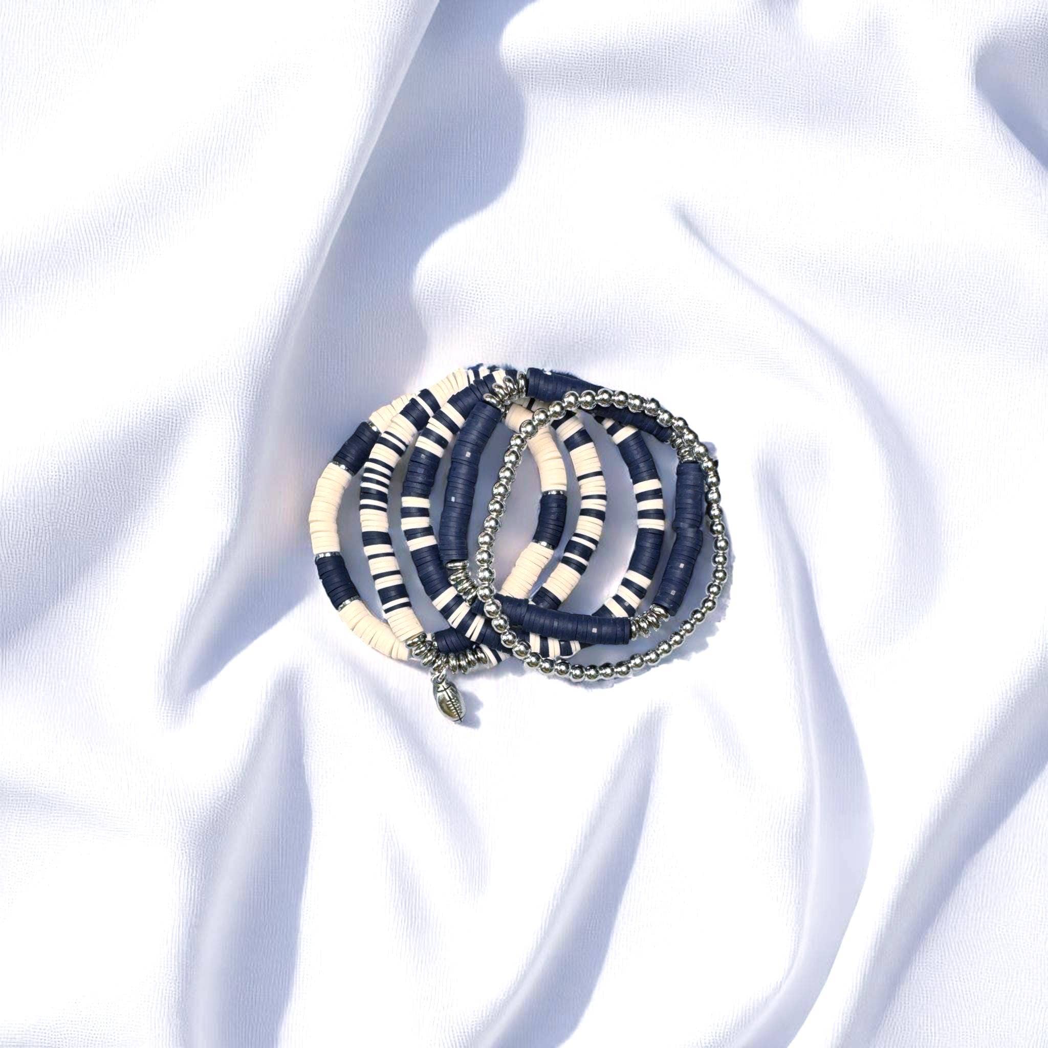 Fish Towne Designs, LLC - Wholesale Jewelry Set - Navy Blue and White Game Day Bracelet Stack7