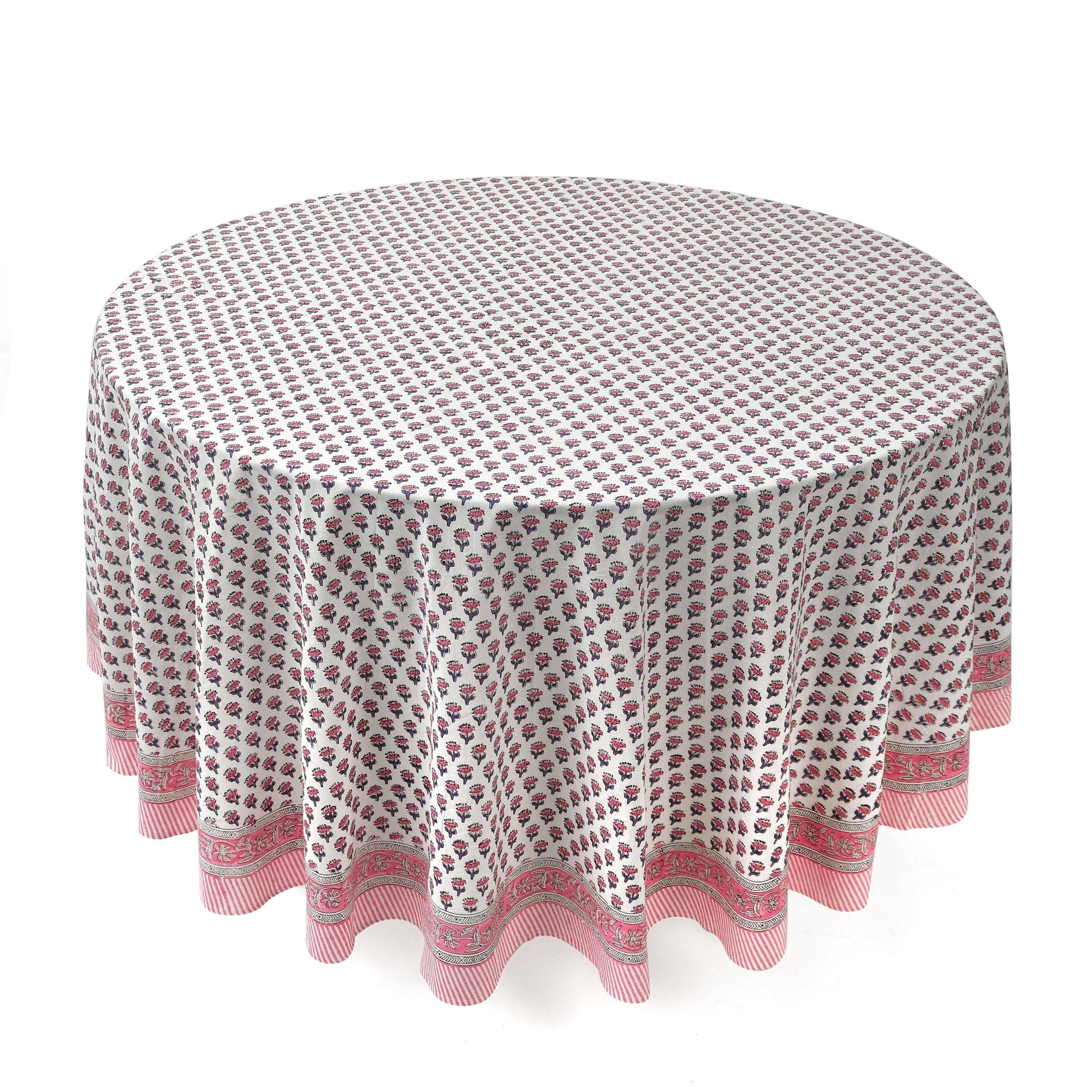 Cotton Print Club - Wholesale Tablecloth - Round Block Print Tablecloth – Pink Sapphire5